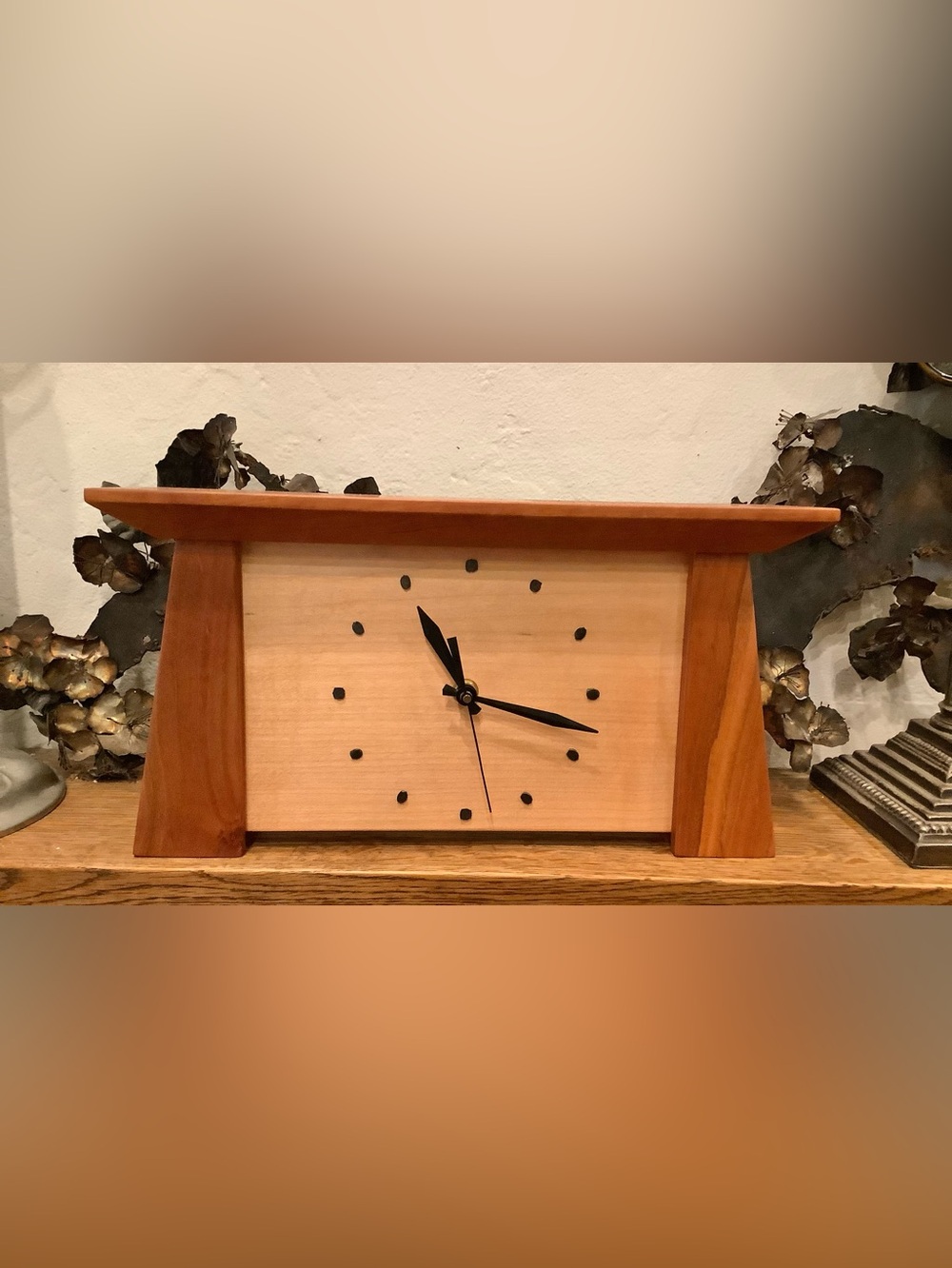 Wooden Analog Desk Clock Sabbath Day Woods Prarie Mantel Clock Cherry & Maple